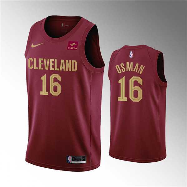 Men's Cleveland Cavaliers #16 Cedi Osman Wine Icon Edition Stitched Basketball Jersey Dzhi